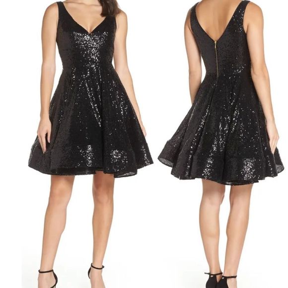 STUNNING Mac Duggal Black Sequin Fit and Flare Formal Dress - Picture 3 of 12